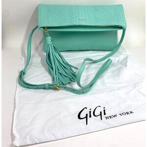 GiGi New York Stella Fold-Over Clutch Convertible Crossbody Green Leather